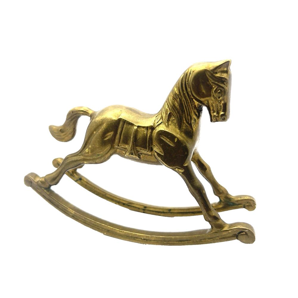 VTG Brass Rocking Horse Figurine Collectible Decorative Display Sculpture 4x6x2”